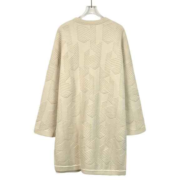Hermès Cream Virgin Wool Zipper Knit Coat - Diamond Patterned Made In Italy Size - Picture 2 of 8